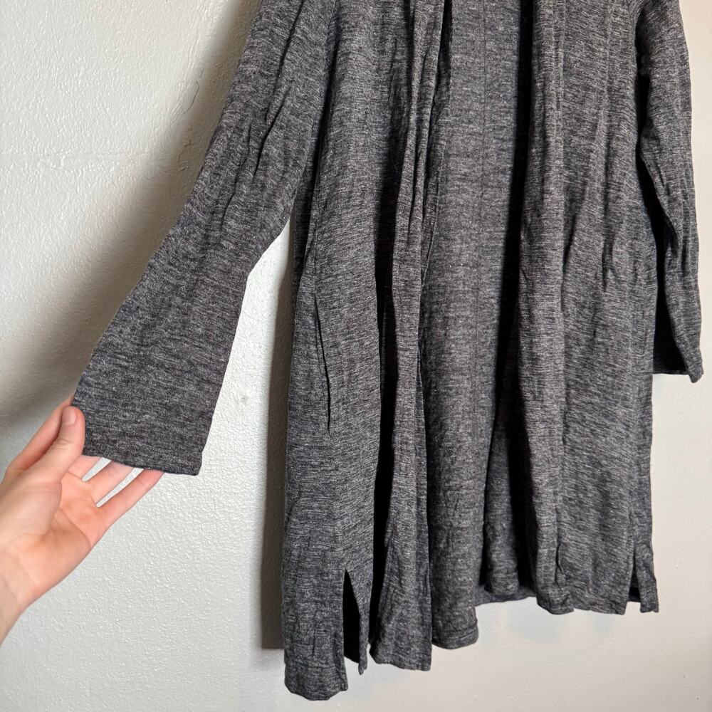 100% Linen Eileen Fisher Gray Long Cardigan Sweater - Picture 5 of 6